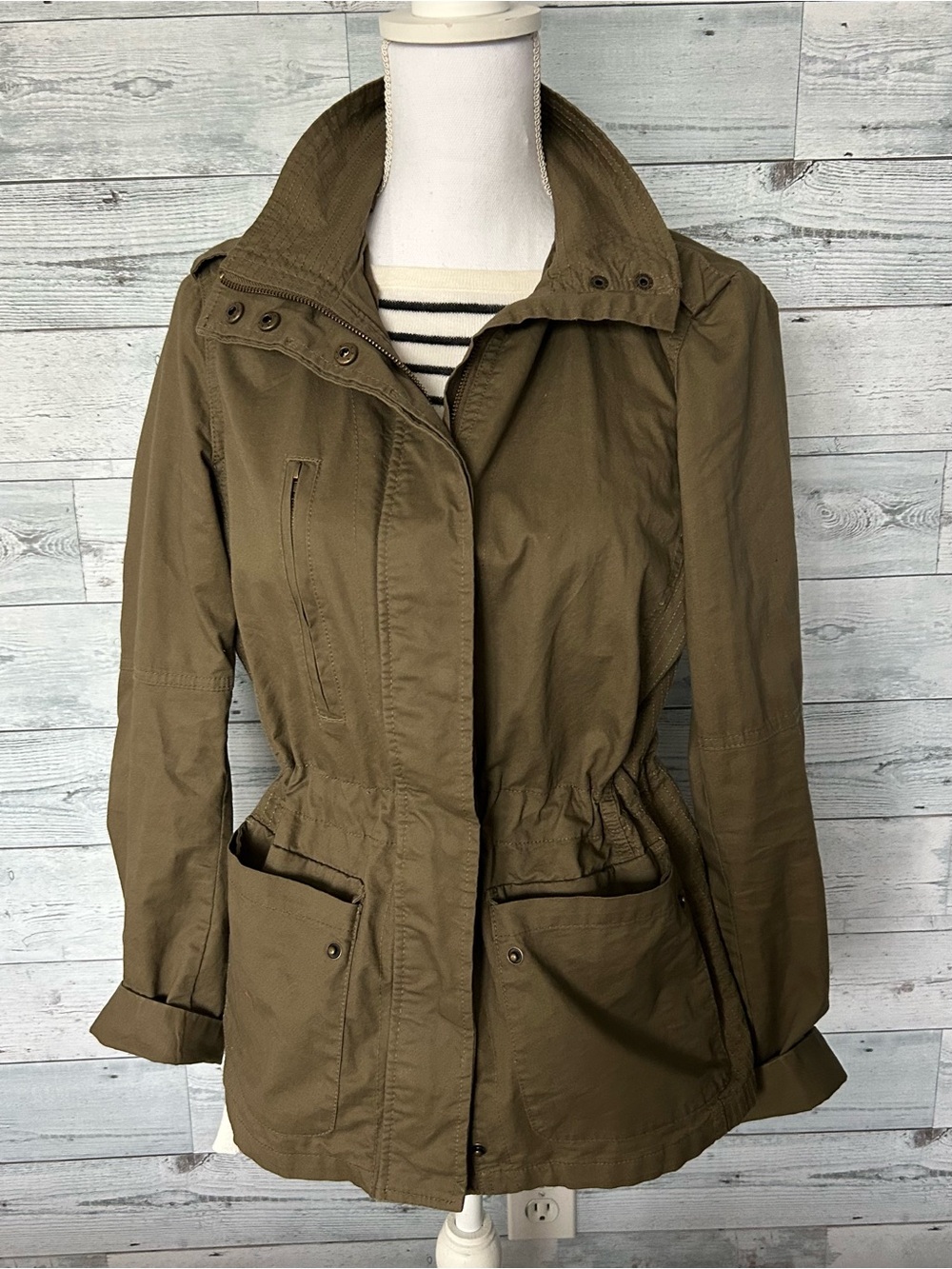 Love Tree Olive Green Cinch-Waist Utility Jacket